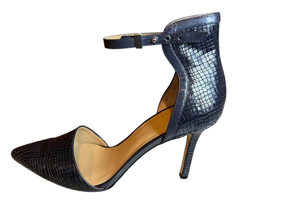 Ann Taylor Leather Snake Embossed Ankle Strap Heels Blue 8.5